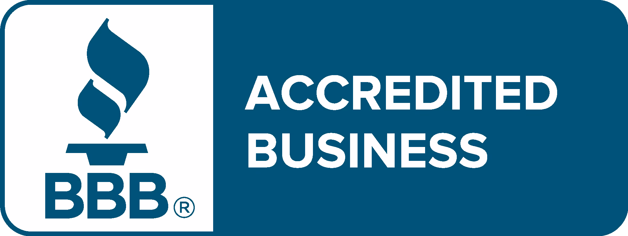 Better Business Bureau Accredited Business logo with blue torch symbol and text.
