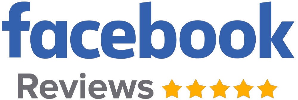 Facebook Reviews text with five gold stars rating.
