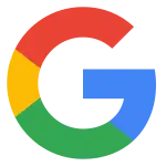 Google logo with multicolored segmented letter G in red, yellow, green, and blue.